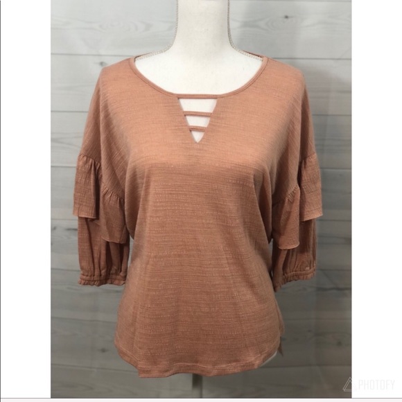 Democracy | Dusty Rose Elbow Ruffle Blouse S - Picture 3 of 5